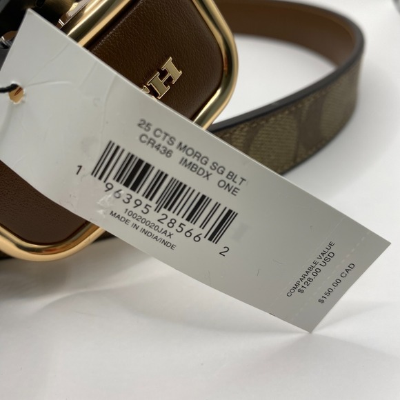 Coach Signature Buckle Cut To Size Morgan Belt Women OS Tan Brown Logo NWT Gift - Picture 5 of 6